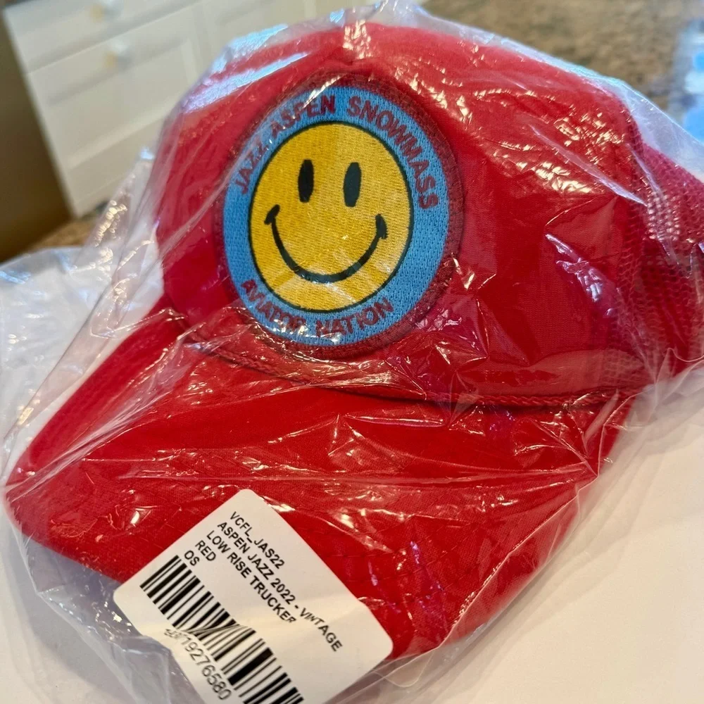 NWT Aviator Nation Jazz Aspen Snowmass 2022 Festival Trucker Hat Smiley Red​